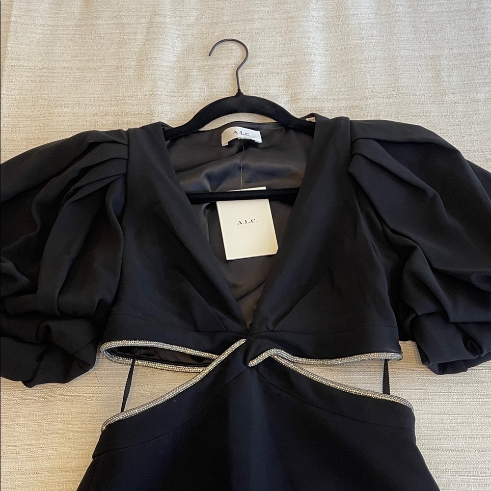 A.L.C. Black Dress with Puff Sleeves and Cutout - Picture 6 of 9